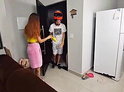 Housewife in towel flirts hard with horny biker guy