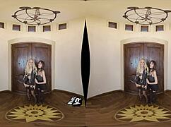 Blonde and Brunette Pornstars Suck and Fuck in Lingerie Group VR