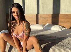 Petite latina rides cameraman doggystyle poolside homemade pounding