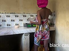 skinny maid rides my monster cock in kitchen while wife is away