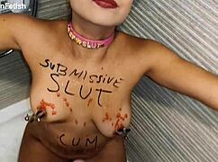 Ana Spears' Submissive BDSM Session with Golden Shower Body Writing and Humiliating Latina Slut Play