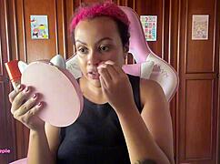 getting ready in my mitsuri cosplay but this gassy bbw brazilian ass keeps farting loud during makeup and skirt try-on