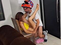 Housewife in towel flirts hard with horny biker guy