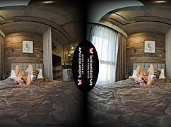 Petite blonde Mika shaves pussy and masturbates with vibrator all day in VR