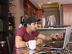 tiny teen throats monster cock then rides it hard cum facial finish