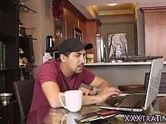 tiny teen throats monster cock then rides it hard cum facial finish