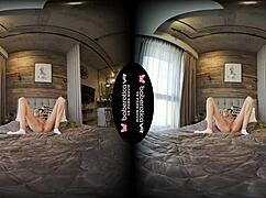 Petite blonde Mika shaves pussy and masturbates with vibrator all day in VR