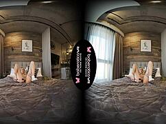 Petite blonde Mika shaves pussy and masturbates with vibrator all day in VR