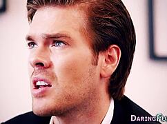 classy big tit babe swaps jizz after monster cock threesome in heels stockings