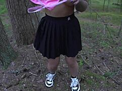 Big tits housewife slut begs stranger forest fuck cash cum pov