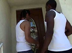 this hot brunette milf in heels spreads wide for white cock then black MONSTER next