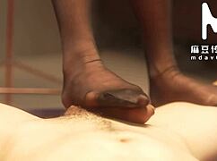 whoa modelmedia asia's sm footjob queen zhou ning's long legs wrap around huge cocks in wild group orgy!