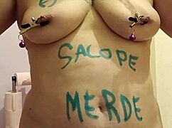 bound french slave milks herself chained in filthy wc