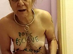 bound french slave milks herself chained in filthy wc