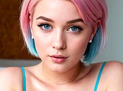 imagine mia pink your exhibitionist girlfriend flashing tits on bed. ai generated cutie teases blue-eyed beauty