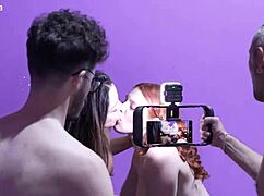 two hot amateur wives get anal pounded backstage by horny neighbor swingers