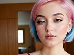 imagine mia pink your exhibitionist girlfriend flashing tits on bed. ai generated cutie teases blue-eyed beauty