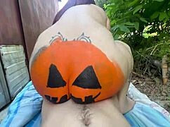 Halloween latina big ass prostitute does oral trick or treat then pussy fuck outdoors