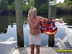 horny milf strips fully nude outdoors flashing pierced nipples before public creampie