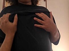 stepmom's huge natural tits bounce as she sneaks into my room for fun