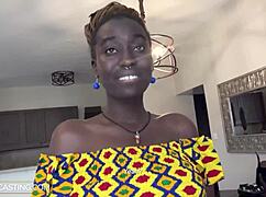 Dark skin ebony babe bounces on bwc after brutal throat pounding in casting