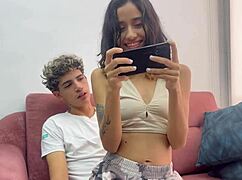 i teach my little stepsis phone games while sliding my huge cock deep inside her