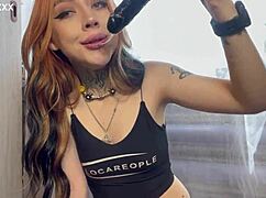 Tattoo Babe Slobbers Deep On Toy Cock Dripping Saliva