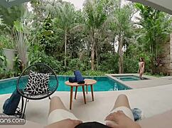 Hot Latina Shemale Bareback Sucks Monster Cock Poolside Villa
