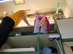 hidden cam catches hot 18 yo brunette slut upskirt pussy at work