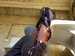 hot wife eats neighbor's pussy in laundry room till orgasm