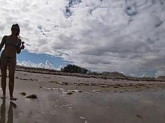 Curious how exhibitionist wife Helena Price teases cocks nude on Caribbean beach for her husband's eyes?