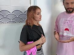 Veronika's Latex Gloves Pantyhose Plaid Miniskirt Tease