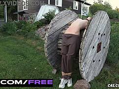 Skinny Teen Beauty Stretched Tight for Brutal Oiled Belly Torment