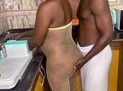 black bbc bends pregnant african teen over kitchen counter doggystyle