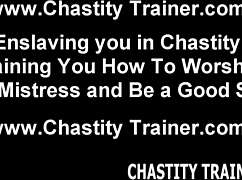 she crams his cock in tiny plastic cage