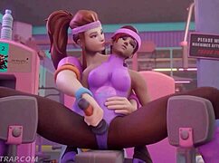 Brigitte's shadow gym workout hides naughty pussy licks