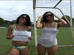 Wild Brunette Flashes Shaved Pussy in Risky Public Dare!