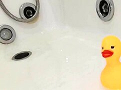 Blonde Milf Fingers Pussy With Rubber Duck In Bathroom Fun