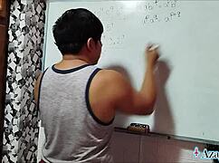 Asian Nerd Student Fucks Teacher in Bedroom Algebra Lesson