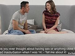 that kissable nympho virgin spreads pink twat wide for first cock