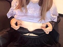 watch this cute crossdressing ladyboy quietly stroke her cock to orgasm