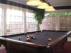 Imagine these big tit brunettes fucking each other deep with dildo on pool table