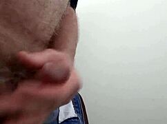 Trembling with need, rusty masturbates small cock in public toilet