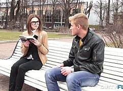 Carmen Fox teen strips glasses off for dirty sex geometry riding pussy orgasm