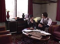 skinny japanese teen secretary in glasses seduces old boss for sloppy deepthroat titjob cum swallow uncensored jav