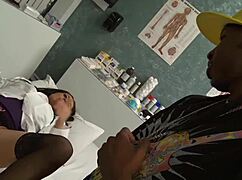 Milf doctor Brooklyn Jade gropes patient's fat black cock then rides it deep