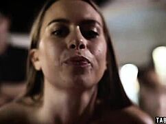 Hey petite teen tied up while monster cock dad pounds her small tits roughly