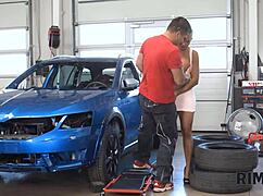 I'll rim your ass nice, mechanic, big titted stunner in heels cheers you in garage