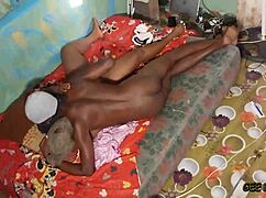 Big black cock bends over hairy ebony amateur pussy for rough outdoor quickie fuck