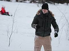 laura quest braves snowy outdoors flashing her natural tits before public licking fun